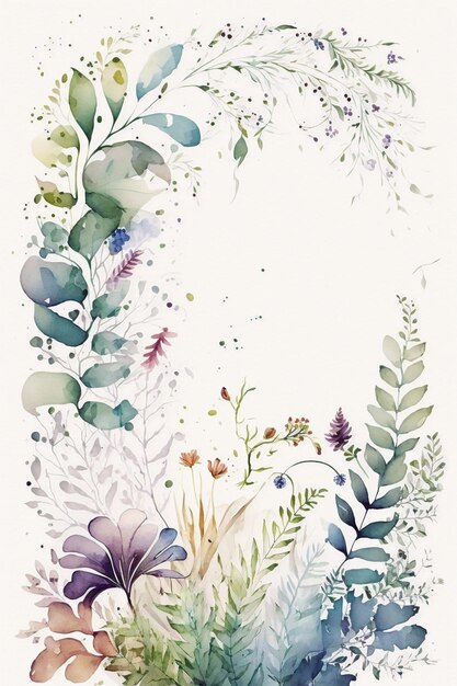 Watercolor style flowers border on white background Created with Generative AI technology