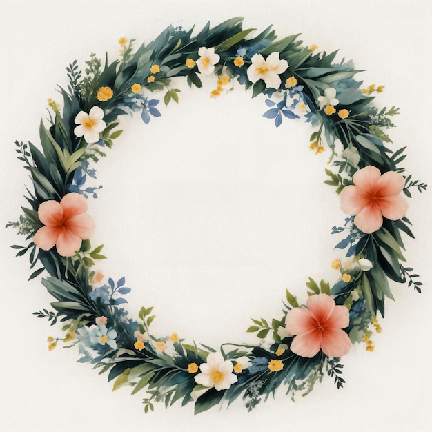 Photo watercolor style flowers wreath frame for text