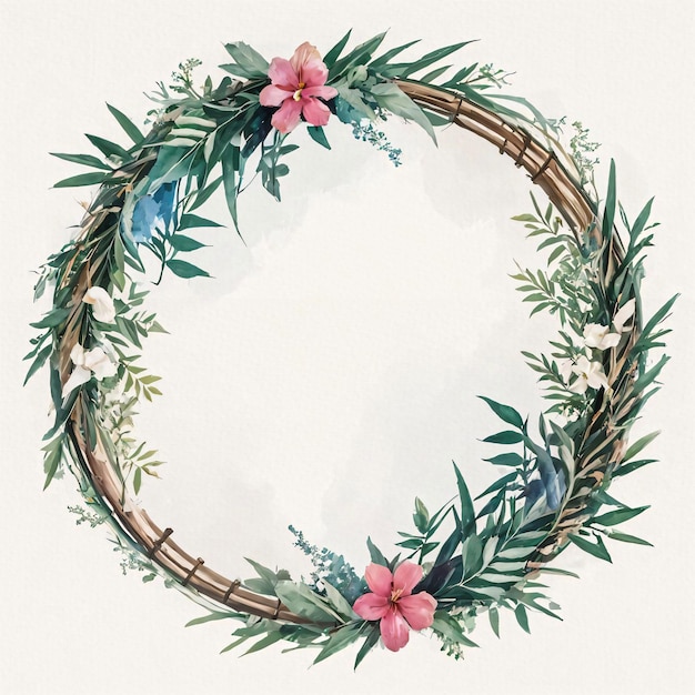 Watercolor Style Flowers Wreath Frame for Text