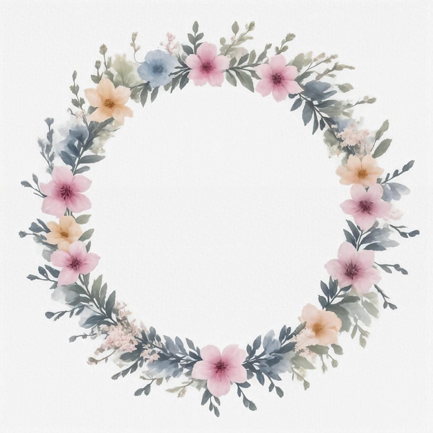 Watercolor Style Flowers Wreath Frame