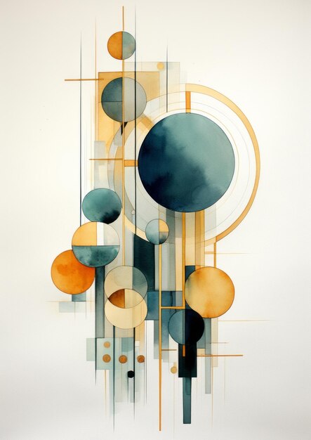 A watercolor style image of a golden blue and beige circle in the style of deco inspired