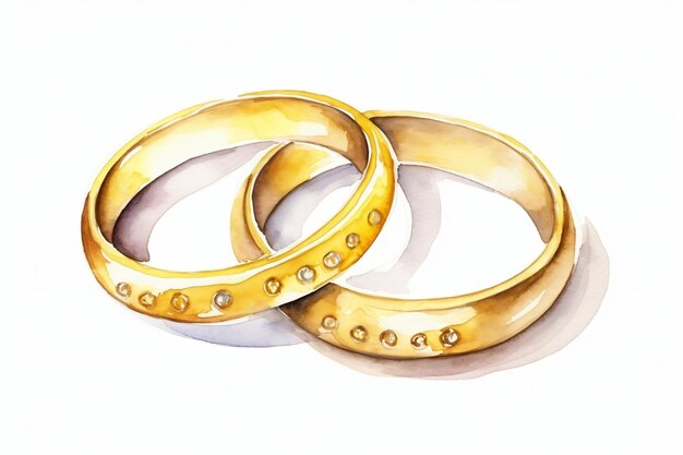 Watercolor Style Isolated Wedding Rings Pair Generative Ai