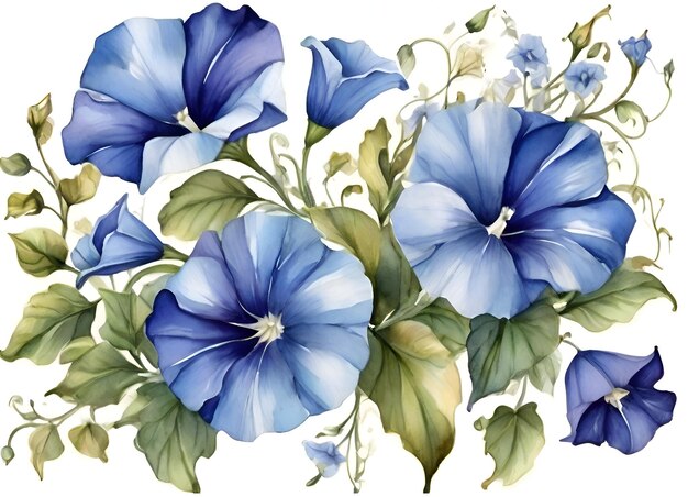 Watercolor style morning glory flowers illustration