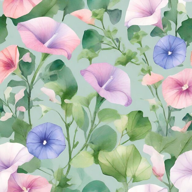 Watercolor style morning glory flowers illustration