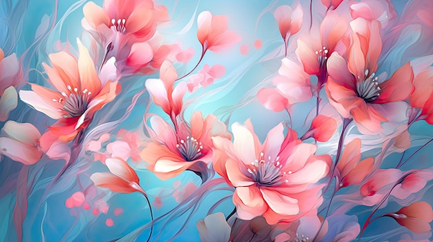 Watercolor style painting of blooming pastel flowers