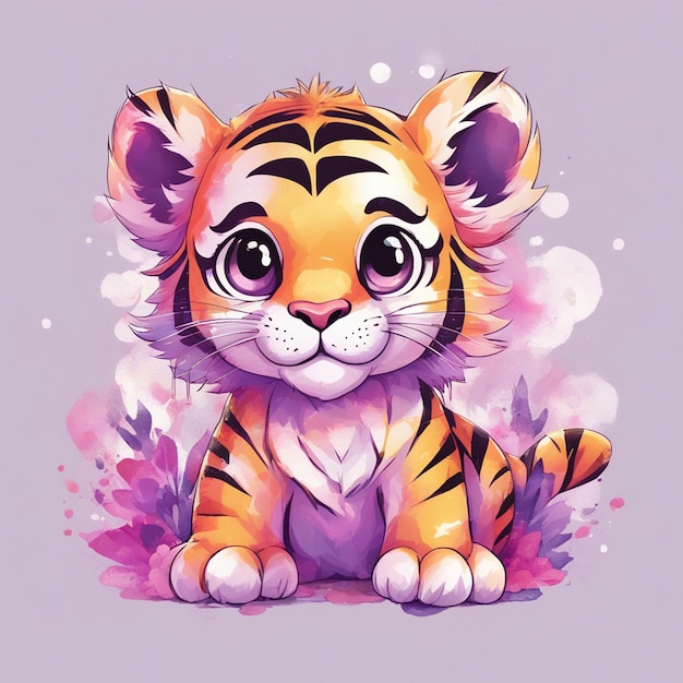 A Watercolor style pastel color beautiful tiger with spring summer flowers art tattoo isolated