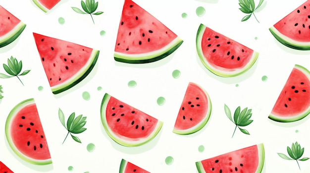 Watercolor style pattern of watermelons white background