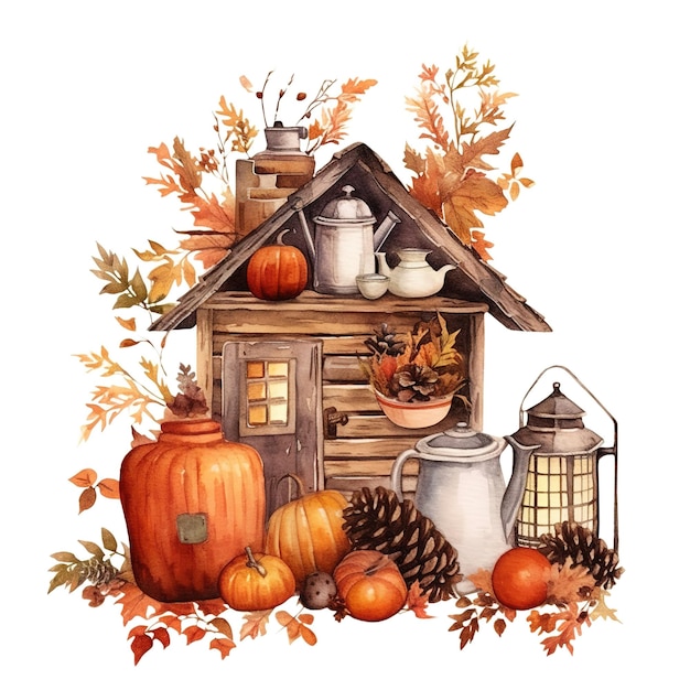 Watercolor style pretty cozy fall clipart