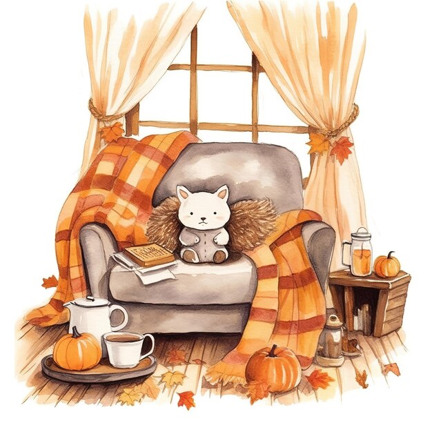 Photo watercolor style pretty cozy fall clipart