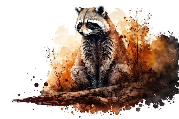 Watercolor style raccoon