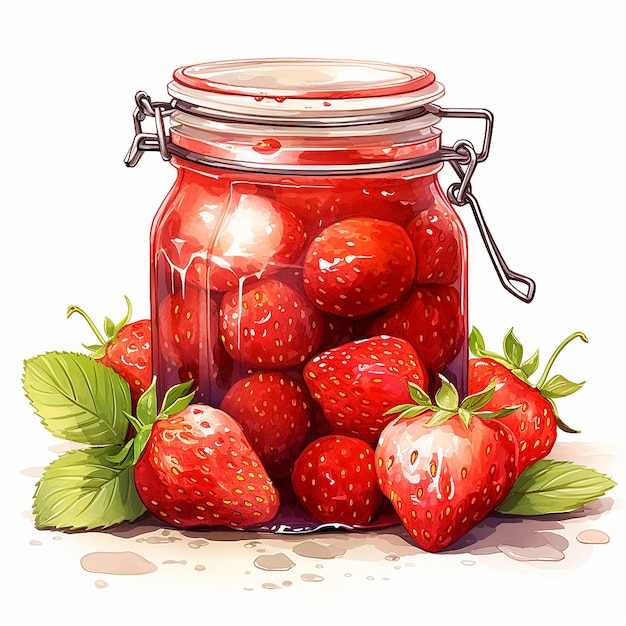 watercolor_style_strawberry_jam_jar_clipart_white_backgr