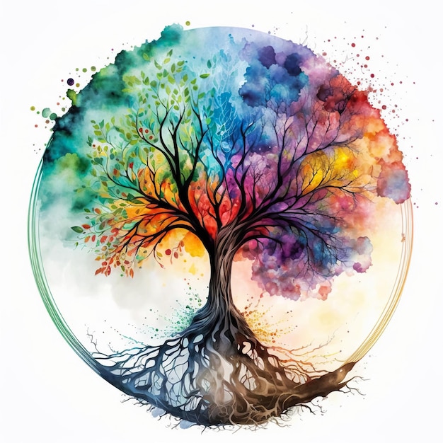 Watercolor style tree of life mythological sacred tree spiritual life concept Generative AI