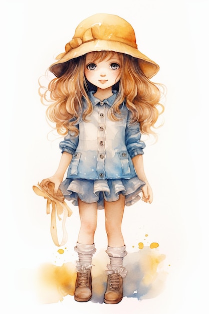 watercolor stylish cute girl doll