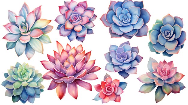 Watercolor succulent illustration collection