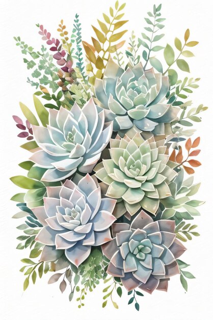 Watercolor Succulents Clipart