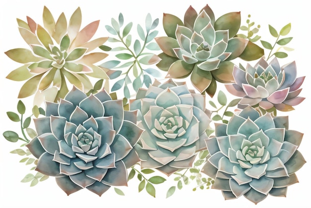 Watercolor Succulents Clipart