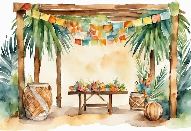 Photo watercolor sukkah for celebrating sukkot jewish religious holiday