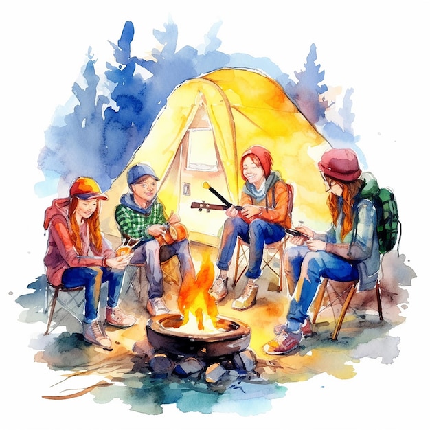 Watercolor Summer Camp Illustration