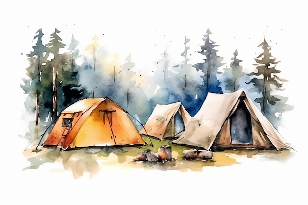 Watercolor Summer Camp Illustration