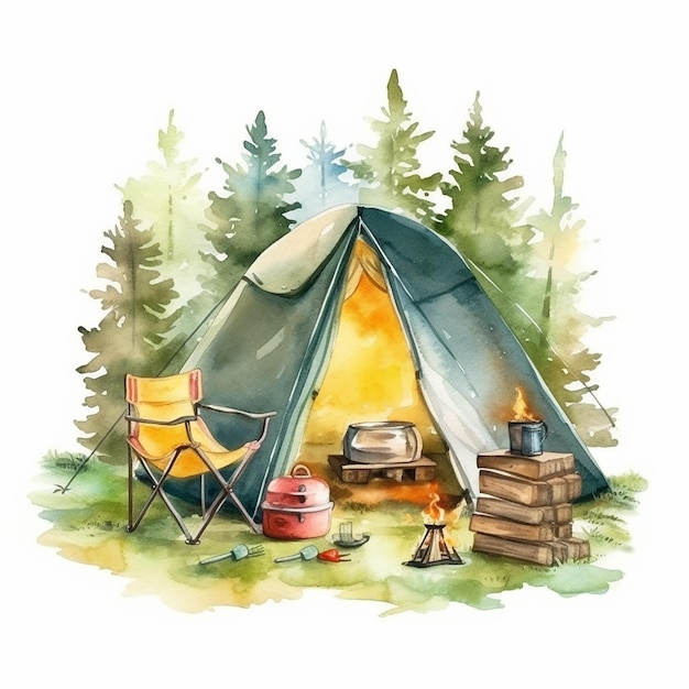 Watercolor Summer Camp Illustration