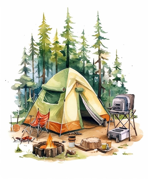 Watercolor Summer Camp Illustration