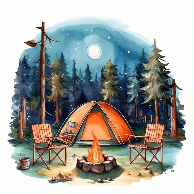 Watercolor Summer Camp Illustration