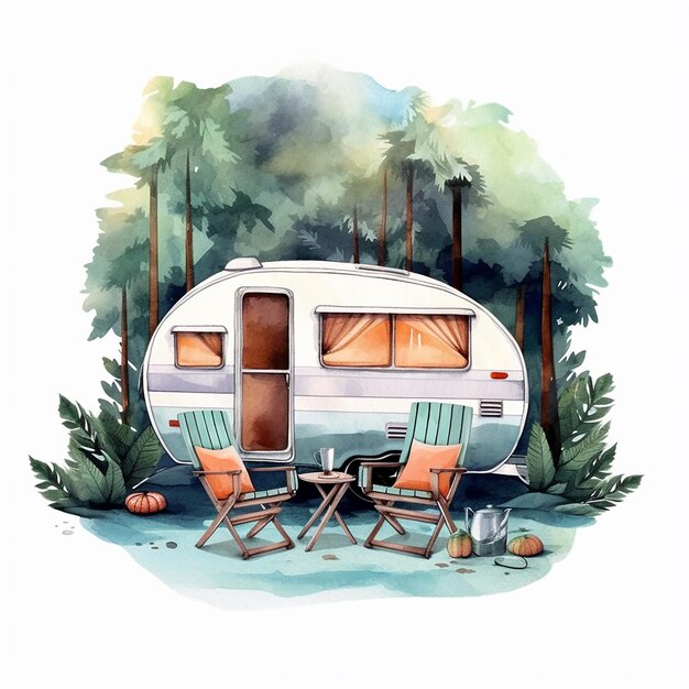 Premium AI Image | Watercolor Summer Camp Illustration