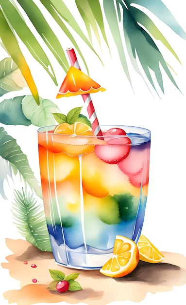 Watercolor summer coctail illustration