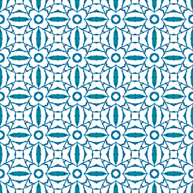 Watercolor summer ethnic border pattern Blue