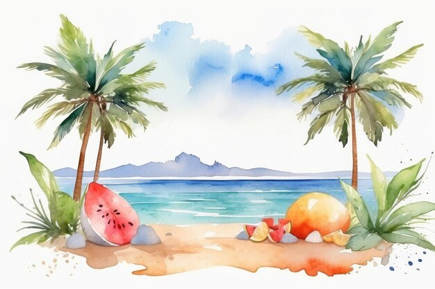 Photo watercolor summer with an isolated white background