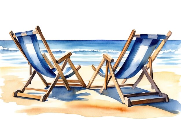 Watercolor sun loungers on the beach vacation illustration