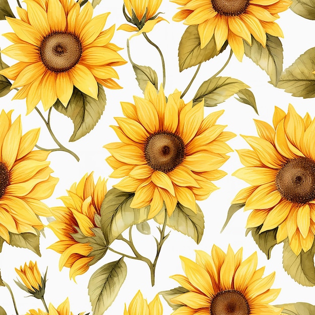Watercolor sunflower background vector pattern