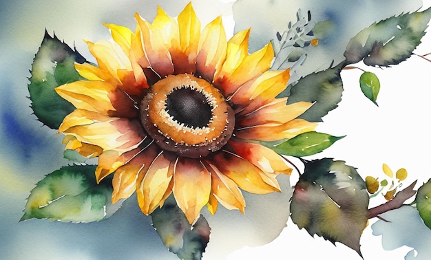 Watercolor sunflower card oval outline