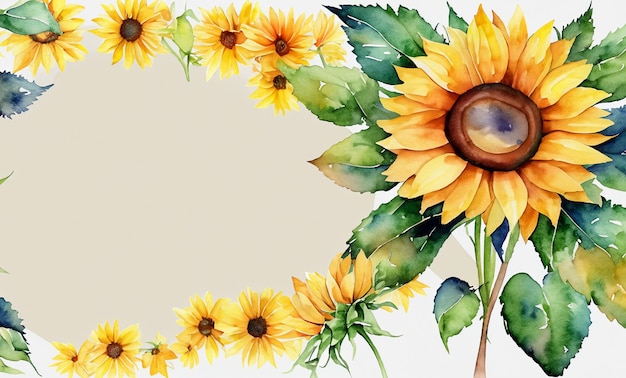 Photo watercolor sunflower card oval outline