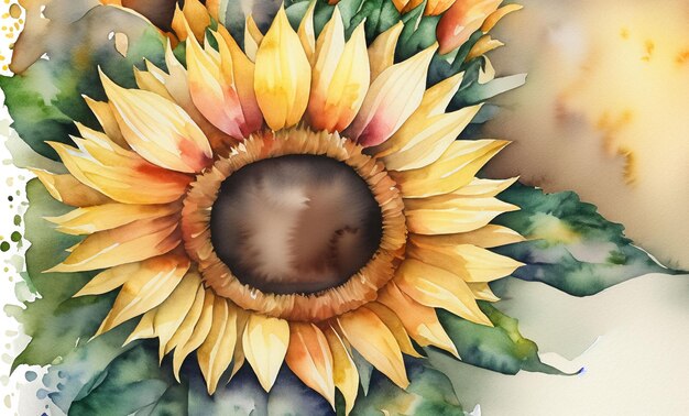 Watercolor sunflower card oval