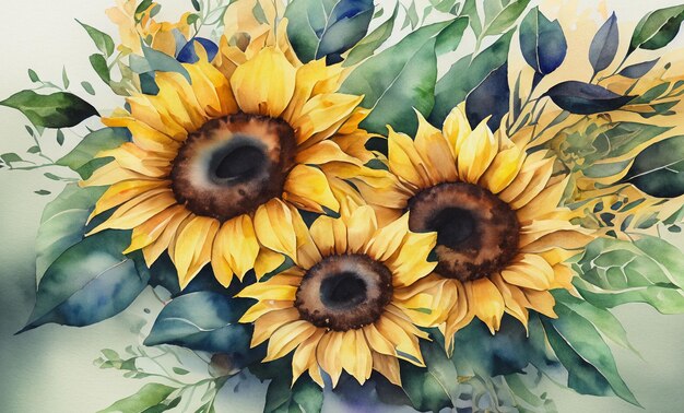 Photo watercolor sunflower card oval