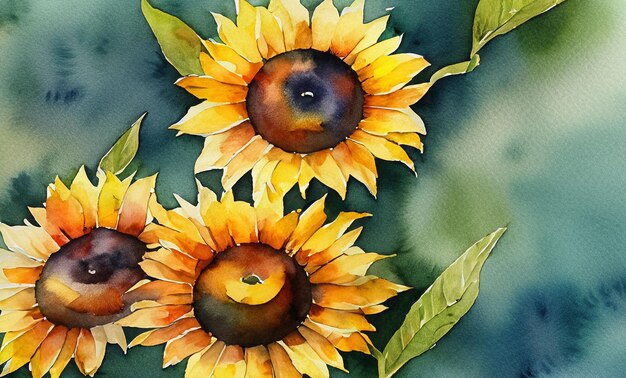 Photo watercolor sunflower card oval