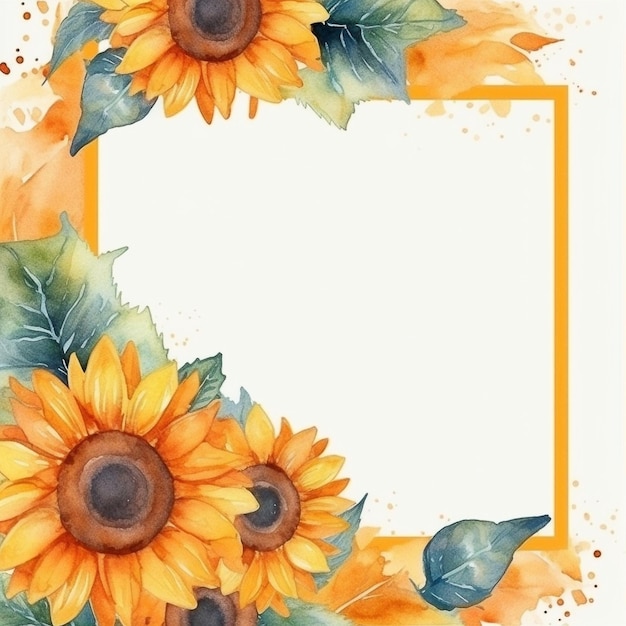 Watercolor sunflower frame basket element for decoration invitation