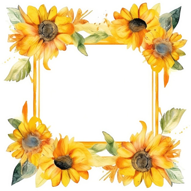 Watercolor sunflower frame