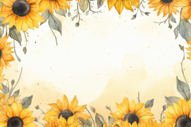 Watercolor sunflower frames on retro background