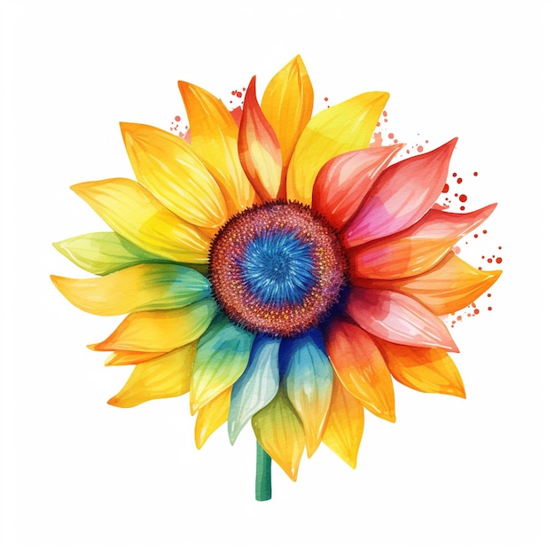 Watercolor sunflower illustration clipart on a white background single element for design