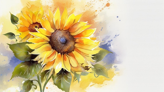 Watercolor sunflower invitation flower Generative AI