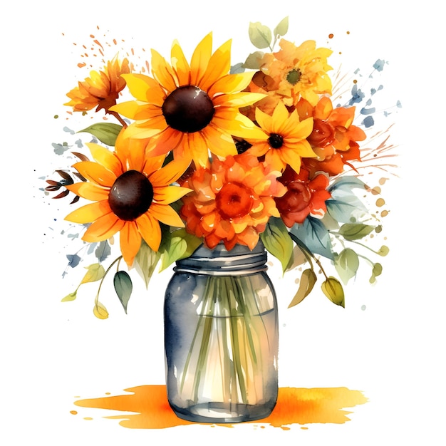 Watercolor sunflower jar