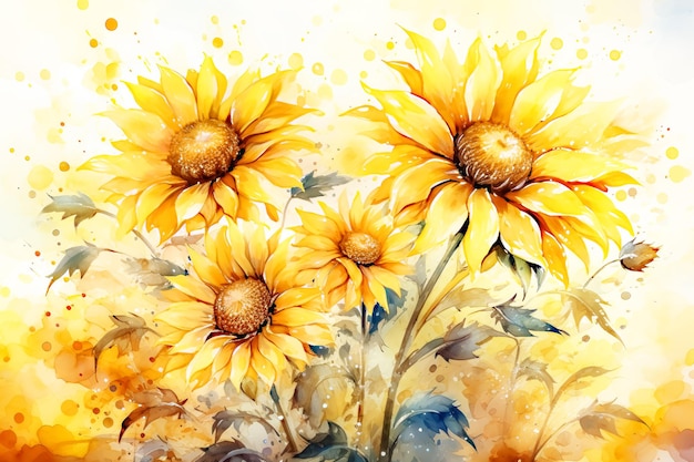 Watercolor Sunflower Painting Background for Spring
