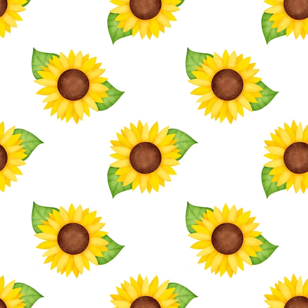 Watercolor sunflower seamless pattern