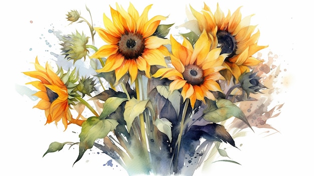 Watercolor sunflower watercolor floral Generative AI