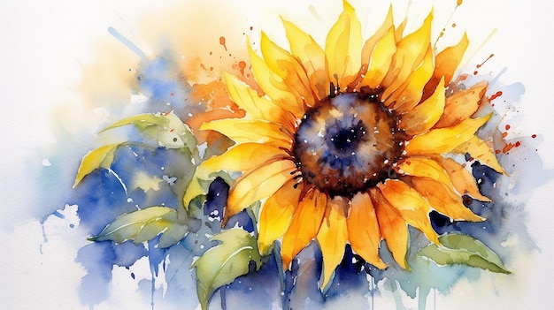 Watercolor sunflower watercolor floral Generative AI