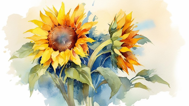 Watercolor sunflower watercolor floral Generative AI