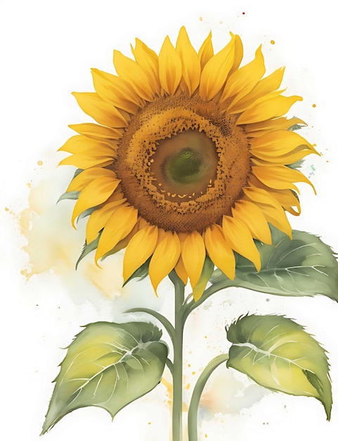 Watercolor Sunflower On a White Background