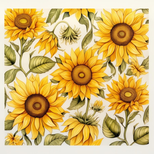 Watercolor sunflowers pattern illustration Watercolor floral Botanical Drawing White background